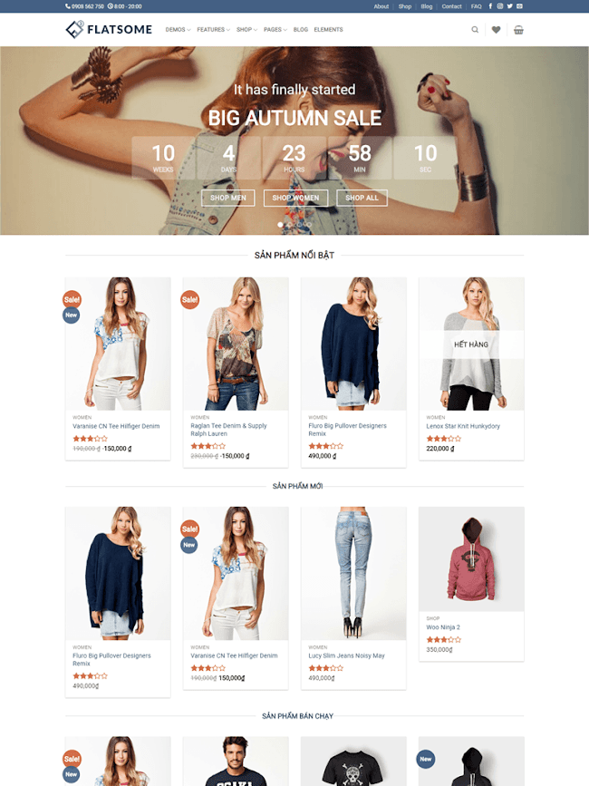 Template blogspot bán hàng Flatsome Classic Shop chuẩn seo